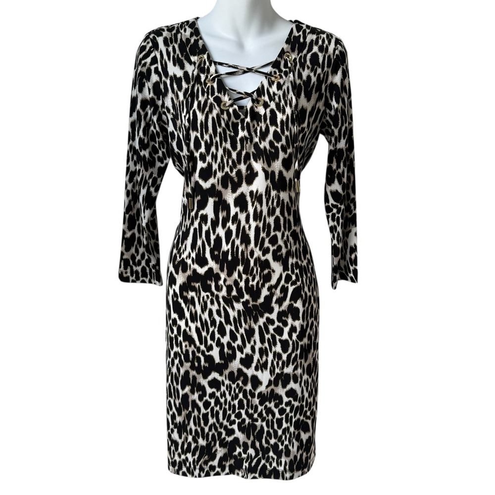 Calvin Klein Womens‎ Leopard Dress Sz 6 Mob Wife Italian Glam Animal Print Money - Picture 2 of 16